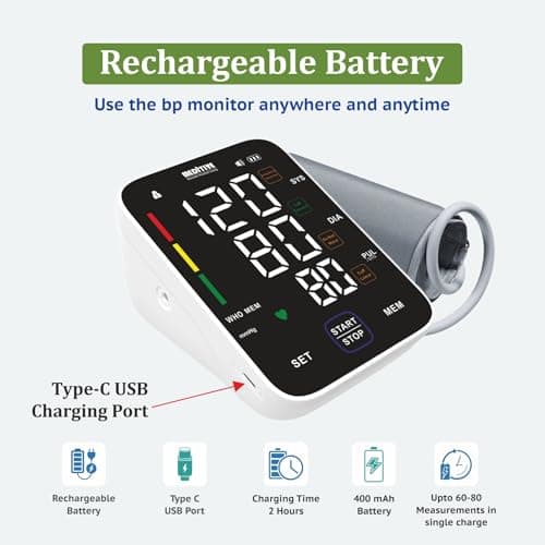 MEDITIVE Digital Blood Pressure Monitor with Rechargeable Battery and Type-C Charging USB Port 2