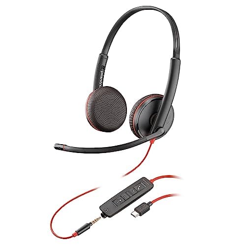 Poly (Plantronics) Blackwire 3225 USB-C Headset, On Ear w/Noise-canceling mic, Connect to Mobile/Tablet via USB-C/A, Lightweight Metal Headband, Works w/Teams, Zoom and More, Black, 8G0X1AA