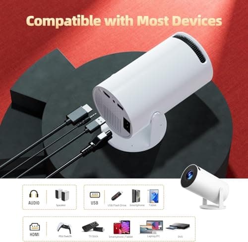 Mini Projector, Projector with WiFi and Bluetooth, 4K 1080P Support Portable Projector 180° Rotatable 130'' Screen Movie Projector Auto Keystone Compatible with HDMI/USB/Smartphone/PC/Laptop 2