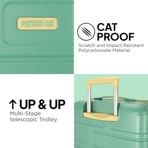 American Tourister Bricklane+ | Medium Size Check-in Trolley Bag (69 cm) | 360° 8 Wheel Travel Luggage | Hard Case Polycarbonate (PC) Suitcase |Mounted Combination Lock | Emerald Green 3