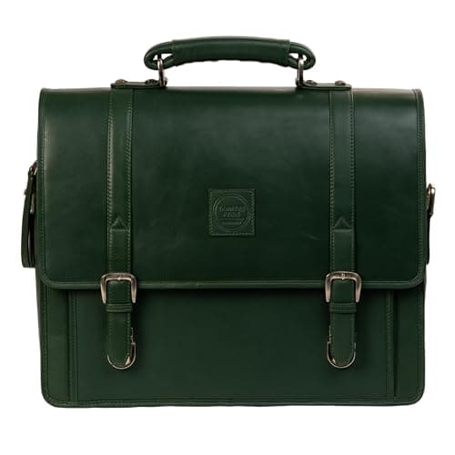 Tanners Pride Leather Office Briefcase for Men | Professional Laptop Messenger Bag | Business Travel Handbag with Buckle Closure & Organized Storage