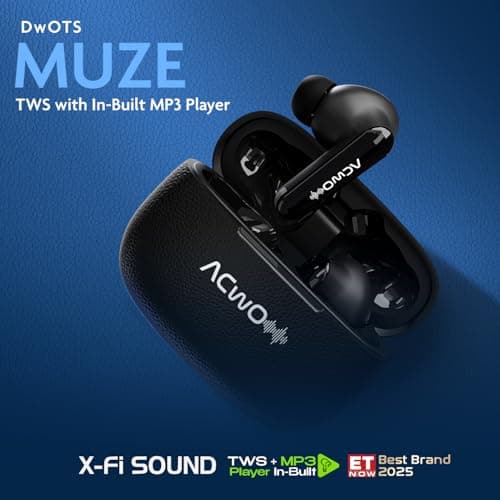 ACwO DwOTS Muze, in-Built MP3 Player, TF Card Support, Recording Mode, Real-Time Audio Monitoring, 10mm Drivers Bluetooth Earbuds, 45H Playtime, TWS Ear Buds Wireless Earphones with Mic (Black) 2