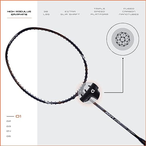 Apacs Finapi 232 (Unstrung, 38 LBS Max Tension) Made in Vietnam | 100% Japanese Graphite | High Modulus | High Power Badminton Racket with Free Full Cover | G1-4 1/4 inches (Black) 2