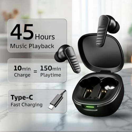 pTron Bassbuds NEO TWS Earbuds w/ 13mm Drivers, 45Hrs Playtime, Dual HD Mic & AI-ENC Calls, Custom EQ, Mobile App, Bluetooth V5.4 Earphones, Voice Assistant, Type C Fast Charging & IPX5 (Raven Black) 4