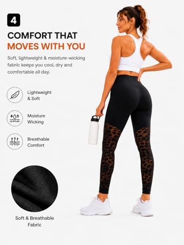 Fabluk High Waist Sports Leggings/Tights/Track Pants for Women | Seamless with Floral Side Design | Tummy Control Stretch Fit Gym Training Tights (in, Alpha, M, Regular, Black) 4