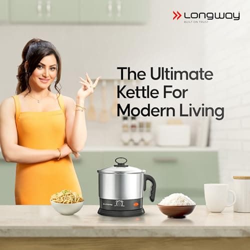 Longway Multipurpose Electric Kettle 1.5 litre, 3 Heating Modes Stainless Steel Body with Glass Lid, kettle for hot Water, Milk, Tea and Coffee, Noodles, Soup, Rice, Egg Boiling | Black & Silver 2