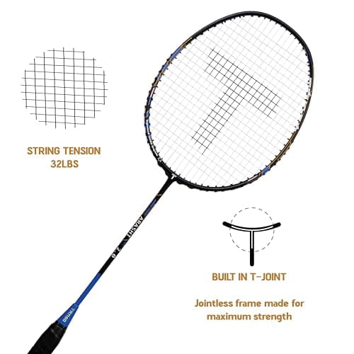 TANSO Arashi 2.0 Full Graphite Ultra Light Weight Carbon Fibre Strung Badminton Racket with Free Full Racquet Cover (77 Grams, 32 Lbs Tension, Strung with Premium Strings) (Blue) 3
