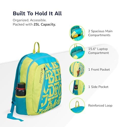 Provogue Alpha everyday laptop backpack with large compartments | College bag for girls, school bag for boys, travel bag with external bottle holder, laptop bag for men & women |25 Ltr (Lemon Yellow) 3