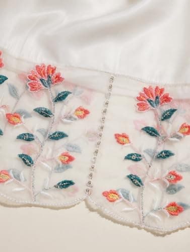 INBMORA Women Pure Mal Chanderi Kurta Pant Dupatta Set | White Embroidered Ethnic Suit Set for Women | Floral Embroidery Kurta with Mul Cotton Dupatta (IN, Alpha, 2XL, Regular) 3