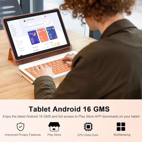 CUPEISI 10" Android 15 Tablet, 20GB RAM+128GB ROM/2TB Expandable for Tablet PC, 2 in 1 with Keyboard, 2.0GHz Quad Core HD CPU, Google 5G WiFi 6 BT 5.0 Certified 3