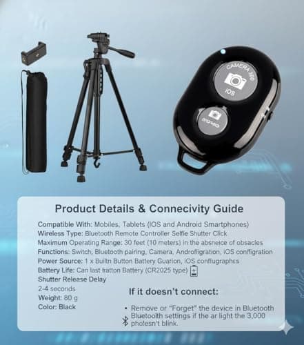 ENNIX 3366 Tripod Stand for Mobile and DSLR Camera | Aluminum Adjustable Tripod with Bluetooth Remote & 360° Mobile Holder | for Photography, Vlogging & Video Shooting 3