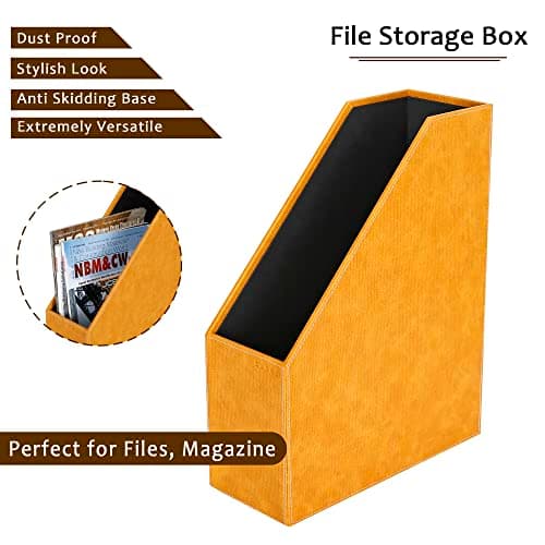 CLADD INTERNATIONAL Vegan Leather All in One Multi Purpose Personal Compartment Desk Organizer Caddy | Private Cabin Set | Office Boss Table Gift Accessories | Professional Modular Home Decor | Yellow 3