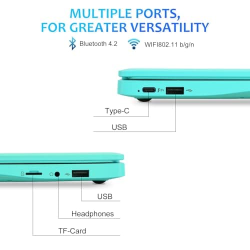 ZHAOHUIXIN Mini 10.1 inch Android 12 Laptop Computer, Portable Small Netbook Computer with Allwinner A133 CPU Android 12 OS 2GB RAM 64GB EMMC HD IPS Screen 1280x800 Pixel 0.3MP Camera (Blue) 2