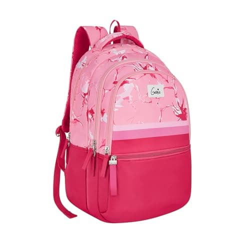 Genie Fifi School Backpack For Girls |19 In-36 Ltr with Laptop Sleeve, Rain Cover and Three Compartments with Padded Shoulders |Best for Books,Stationery,Lunch Box & Essentials - Pink