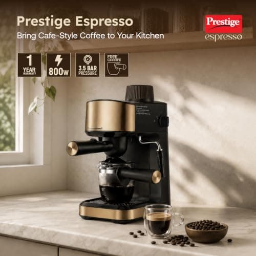 Prestige Espresso 800W Coffee Maker Black and Gold|Detachable Drip Tray|Built-In Milk Frother|1 Year Warranty 2