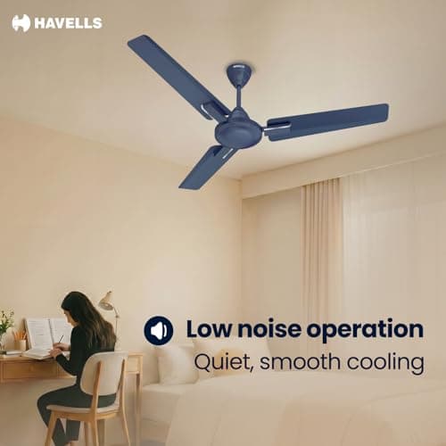 Havells 1200mm Ambrose Neo Energy Saving Ceiling Fan| High Speed, High Air Delivery| Strong & Powerful Motor|Air Delivery: 220 m³/min| Speed: 370 RPM| 2 Year Warranty |(Pack of 1, Matt Blue) 5