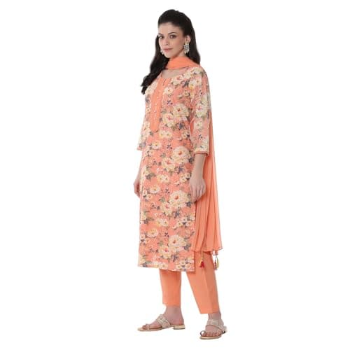 Rangriti Women's Cotton Blend Kurta Set (RTRZ20509SS25PCH_Peach