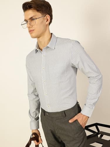Thomas Scott Men's Cotton Pinstripes Formal Shirt(TS1568_DarkGreen_XL) 5