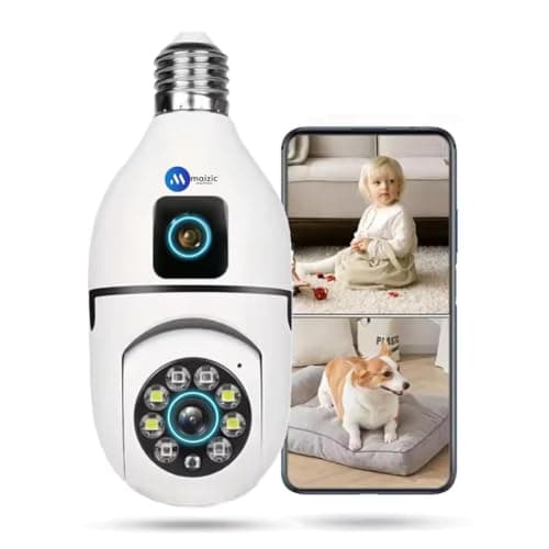 Maizic Smarthome Supercam 5MP UHD Wi-Fi Outdoor CCTV Camera for Home with Color Night Vision, Motion Tracking, Two Way Talk and Multi Users View, 2 Years Warranty (S-WiFi Dual Lens Bulb Camera)