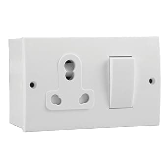 Single Socket with Switch, White, 3-Pin, 15A, Wall Mount Electrical Outlet (5)