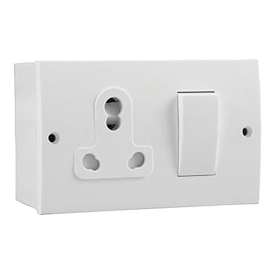Single Socket with Switch, White, 3-Pin, 15A, Wall Mount Electrical Outlet (5)