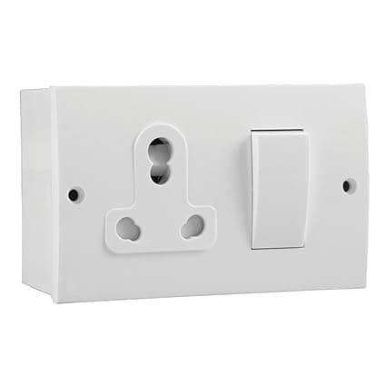 Single Socket with Switch, White, 3-Pin, 15A, Wall Mount Electrical Outlet (5)