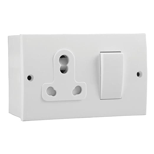 Single Socket with Switch, White, 3-Pin, 15A, Wall Mount Electrical Outlet (5)