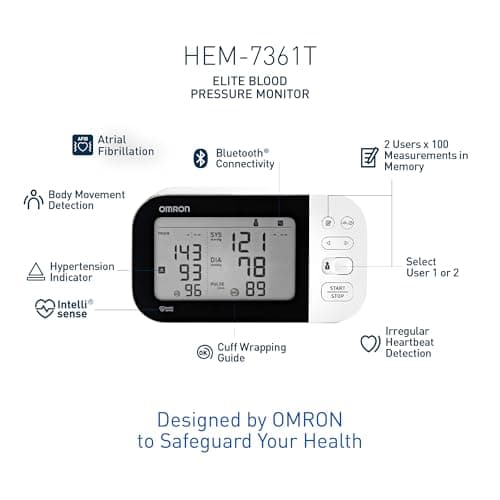 Omron HEM 7361T Bluetooth Arm Blood Pressure Monitor With Cuff Wrapping Guide,Hypertension Indicator,Japanese Intellisense Technology,& Most Recommended Brand By Doctors For Accurate Measurement 5