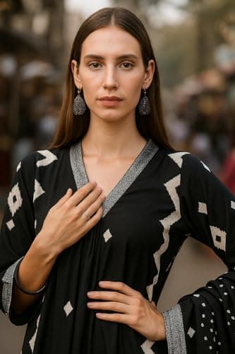 Yashika Women's Cotton Blend Printed Kurta with Pant & Dupatta| Kurta with Pants and Dupatta Set_AZ-YS-KS2174 BLACK_CG1-M 5