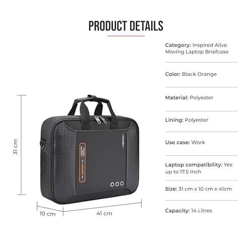 Gear Inspired Alive Moving 14L/16" Faux Leather Water Resistant Laptop Briefcase/Office bag/Laptop Messenger for Men/Women (Black - Orange) 3