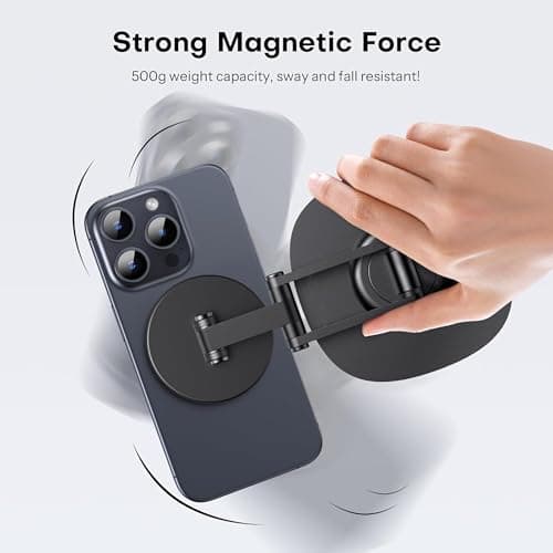 FUEL CO Magnetic Desk Phone Stand Aluminium Phone Holder 360 Degree Rotation Base Foldable Adjustable Mobile Magsafes Compatible iPhone 16 15 14 13 12 Pro Max Mini with 2 Magnet Rings (Black) 2