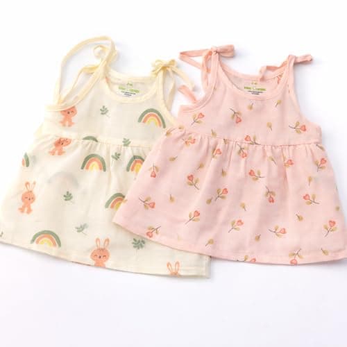 100% Muslin Cotton Newborn Baby Girl Muslin Pack of 2 | Adjustable Knot Style Dyed Print Muslin Dress For Baby Girls | Soft, Breathable & Comfortable Dresses | Ideal for Daily Wear | Assorted 3