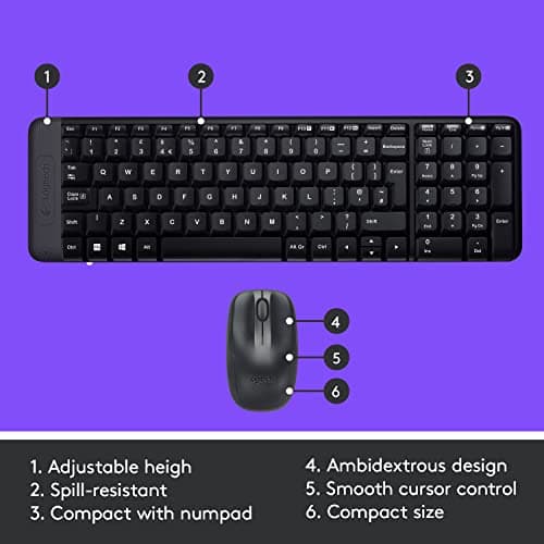 Logitech MK215 Wireless Keyboard and Mouse Combo for Windows, 2.4 GHz Wireless, Compact Design, 2-Year Battery Life(Keyboard),5 Month Battery Life(Mouse) PC/Laptop- Black 6