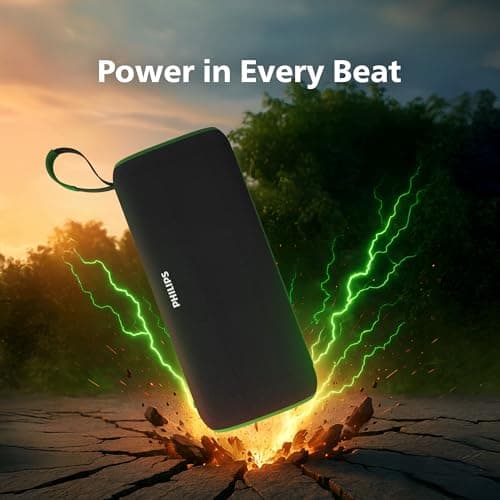 PHILIPS Audio TAS2400GR Portable Bluetooth Speaker with Stereo Sound, 32W RMS, 2400mAh Rechargeable Battery, BT v5.3 Connectivity, IPX4 Waterproof, Supports TF/USB/BT Modes with Hanging Strap (Green) 2