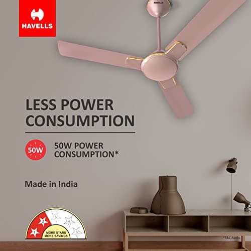 Havells Enticer Premium Design 1200 mm Ceiling Fan| High Air Delivery| Hi Speed| Wider Blades| 100% Copper Winding Motor| Metallic Finish for Living & Bedroom Interiors| Dust Resistant (Rose Gold) 2