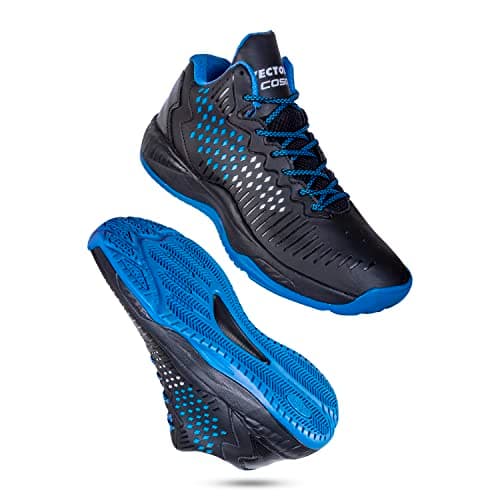 Vector X Cosmic Mens Synthetic Leather, Breathable Mesh|Eva Phylon, Rubber Sole Basketball Shoes Streetball Master Non Slip Outdoor Sneakers Cushioning Workout Shoes for Fitness (Black-Blue, 8)