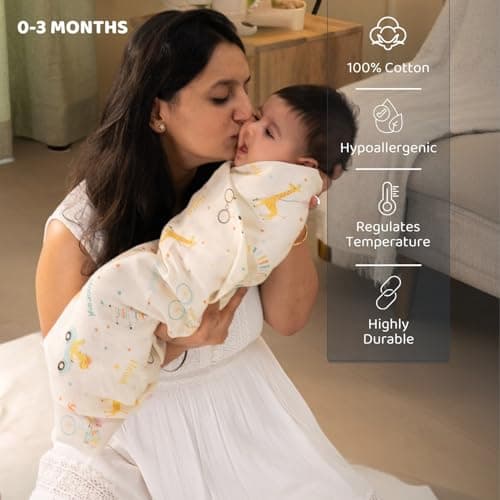 haus & kinder Newborn Baby Shower Gift Set (Pack of 10) | 100% Cotton New Born Baby Essentials Kit with Swaddle, Muslin Blanket, Carrier Nest | Scarlet Edition 4