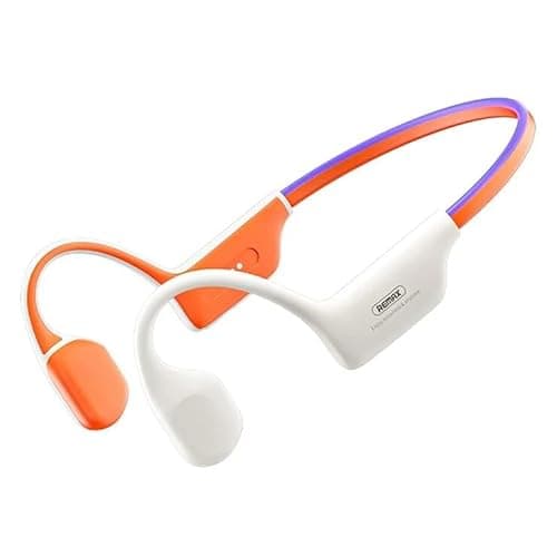 GAG Open-Ear Bone Conduction Wireless Headphones | Bluetooth Sports Neckband Earphones with Secure Fit | Lightweight Open Ear Headset for Running, Cycling & Workout | Orange & White