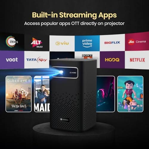 Portronics Pico 13 Rechargeable Smart Projector with Android Based OS, 4K Support, Streaming Apps (Netflix, Prime Video, Hotstar), 3500 Lumens, Keystone Correction, 10 W Speaker, Wi-fi, Bluetooth 3