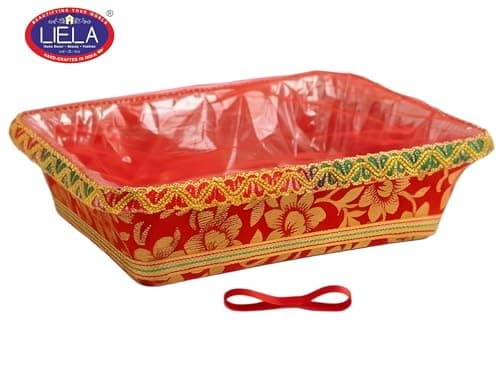 LIELA Decorative Gift Basket, Red with Gold Floral Design, Square, 20x30 cm, Set of 6 for Diwali, Rakhi, Wedding, Navratri, pooja etc. pack variety of items and make premium gift hamper 4