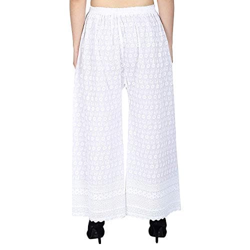 SriSaras Women's Premium Cotton Chicken Regular Fit High Rise Palazzo (Xl/2Xl, White) 2
