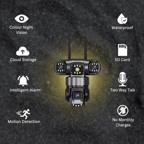 Maizic Smarthome Batman Black 3in1 HD WiFi CCTV Camera Three Lens/3 Screen View Home Security with Pan Tilt 360� View & 2 Side Camera Horizontally Rotate 180�, 2 Way Talk 5