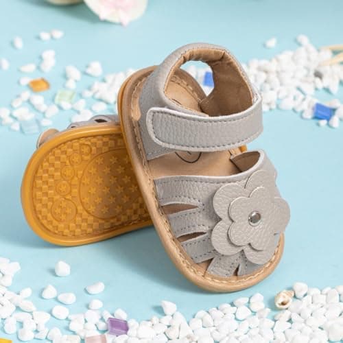 Neska Moda 6 to 12 Months Baby Girls Anti-Slip Floral Design Hook & Loop Sandal (Grey)-BT4674 5