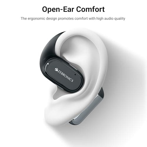 ZEBRONICS PODS O, Wireless Open-Ear Earbuds, OWS, 40 Hrs Backup, Neodymium Drivers, Ultra Comfort Fit, Quad MIC ENC, Rapid Charging, Bluetooth, Dual Pairing, Flash Connect, Low Latency Gaming (Black) 2