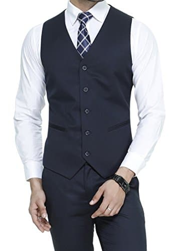 MANQ Men's V.Neck Five Button Slim Fit Formal/Party Waist Coat Navy Blue