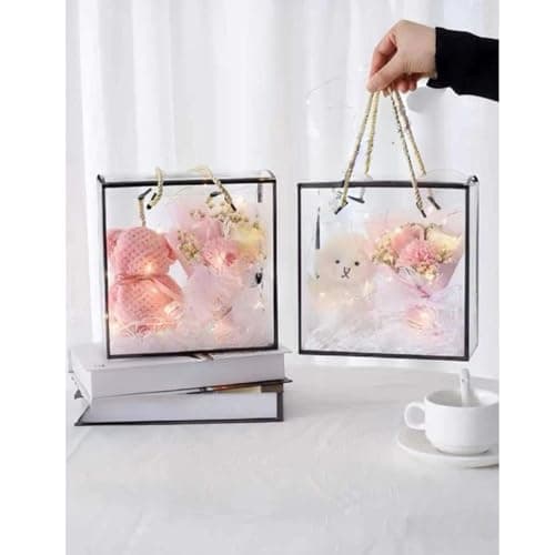 SATYAM KRAFT 6 Pcs Transparent Gift Goodie Boxes Packaging Hamper Boxes for Wedding Return Gifts Valentine Gifting item for Him Her, Birthday Celebration, Engagement, Anniversary (Black, 20 cm) 6