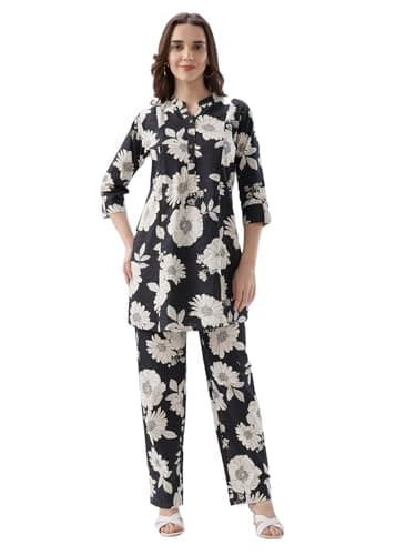 AV2 Maternity Nursing and Feeding Kurta Set | Nursing Zippers | Pre and Post Pregnancy | Raw Silk | Kurta Pant Set | Coord Set Black Large 4181