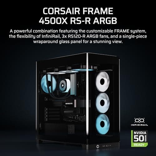 CORSAIR Frame 4500X RS-R ARGB Panoramic Glass Mid-Tower PC Case – InfiniRail Mounting System, Fits Dual 360mm Radiators, GPU Anti-Sag, 3X RS120R Fans Included – Black 2
