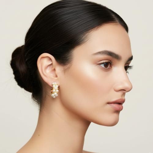Sia Ratna Gold Plated Pearl Hoop Earrings for Women & Girls, Elegant Round Designer Party Jewelry 3