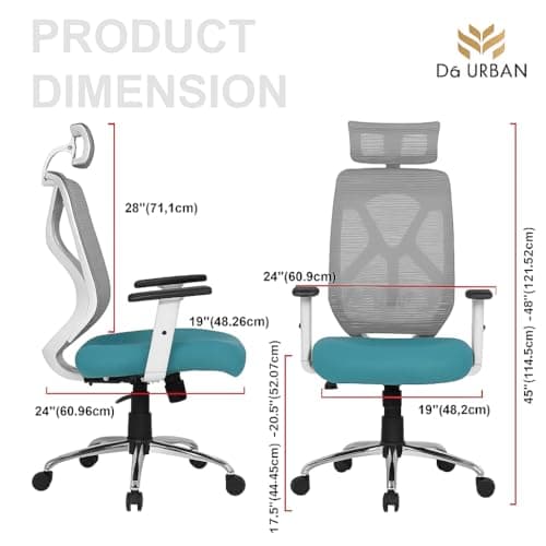 Da URBAN® Merlion Office Chair,High Back Mesh Ergonomic Home Office Desk Chair with 3 Years Warranty, Adjustable Armrests,Adjustable Lumbar Support,Tilt Lock Mechanism (Blue) 2